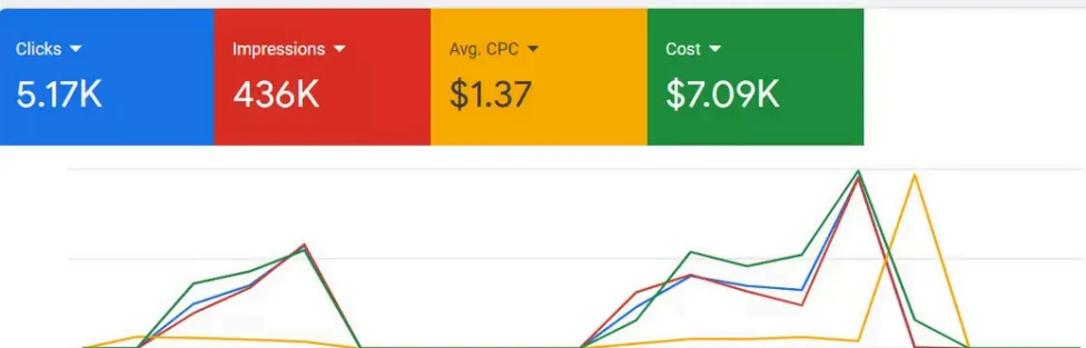 Google Ads result for Search campaigns: 436K impressions